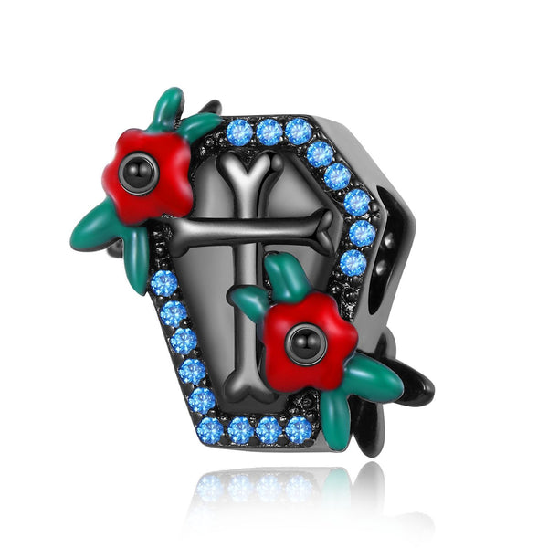 S925 Silver Black Window Flower Charm