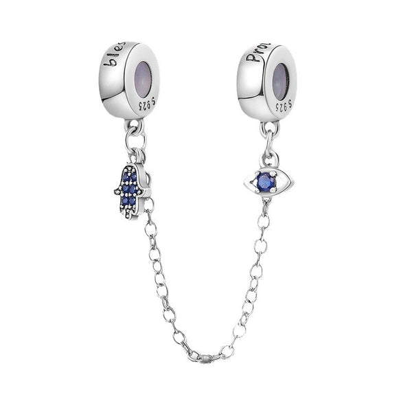 S925 Silver Evil Eye with Palm Safety Chain For Bracelet