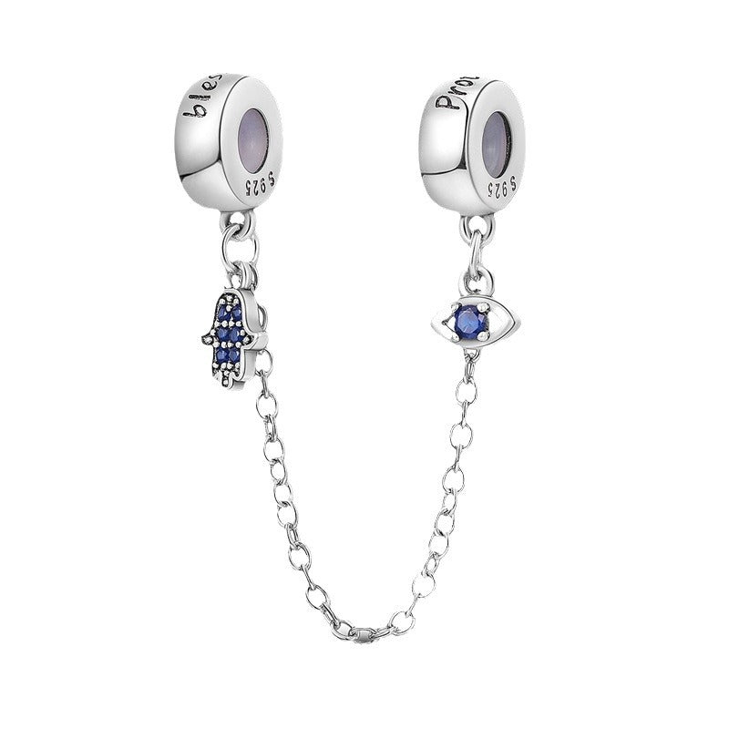 S925 Silver Evil Eye with Palm Safety Chain For Bracelet