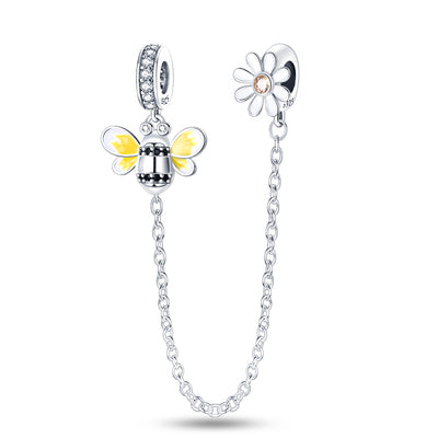 S925 Silver Bee Safety Chain Charm For Bracelet
