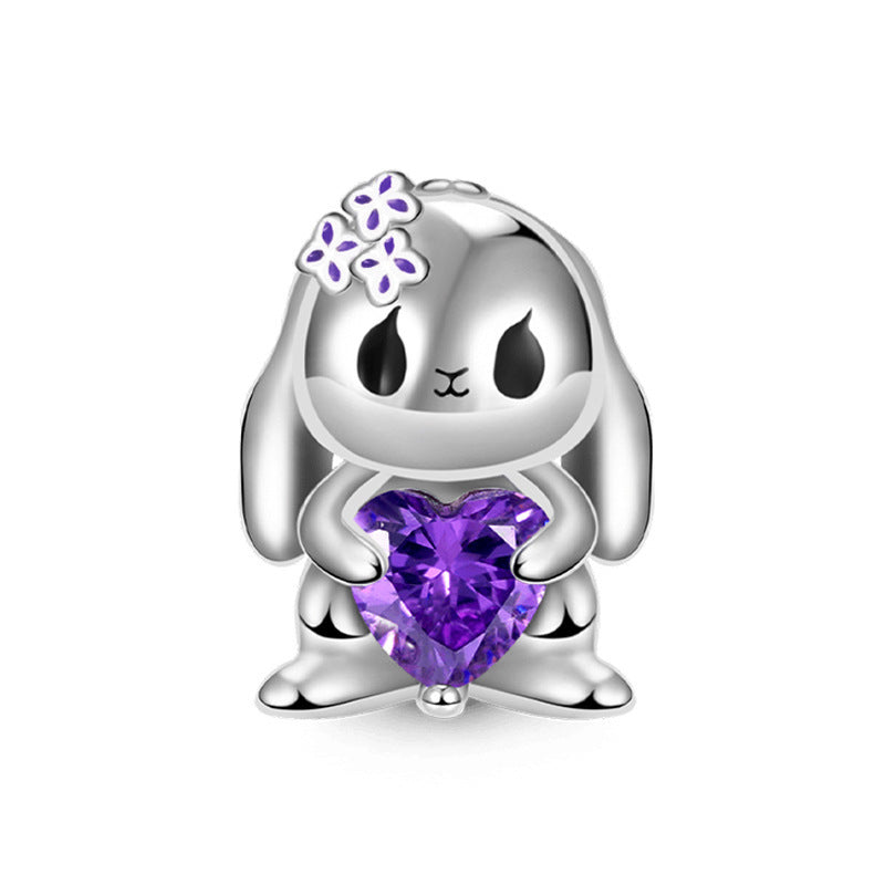 S925 Silver Rabbit Embraces Heart Gemstone Charm