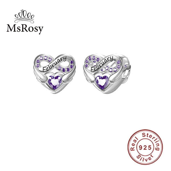 S925 Silver February Birthstone Charms Bead For Bracelet and Necklace