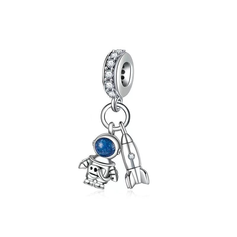 S925 Silver Astronauts and Rockets Dangle Charm For Bracelet and Necklace