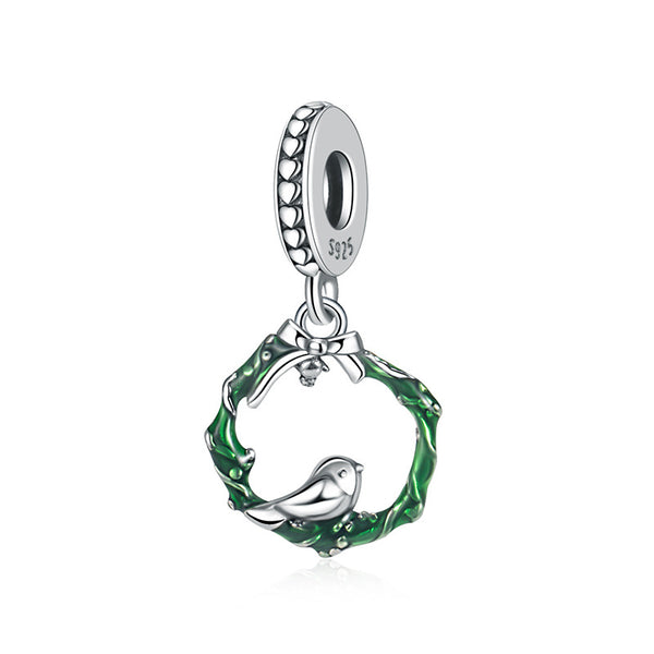 S925 Silver Bird on the Olive Branch Dangle Charm For Bracelet and Necklace