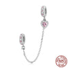 S925 Silver Pink Heart Safety Chain Charm DIY For Bracelet