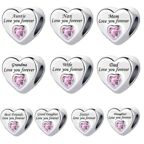 Family Heart Charms Love you forever For Bracelet and Necklace