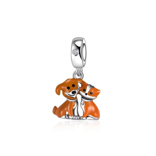 S925 Silver Dog and Cat Dangle Charm For Bracelet and Necklace