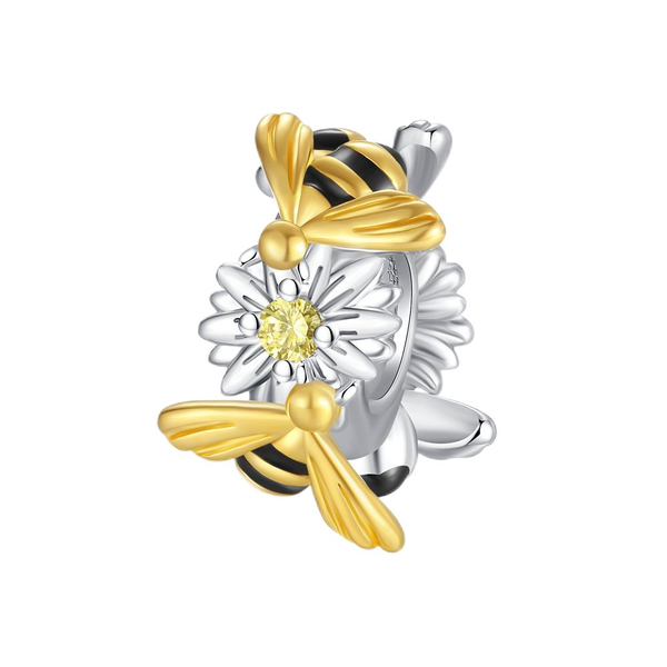 S925 Silver Bee With Flower Charm For Bracelet