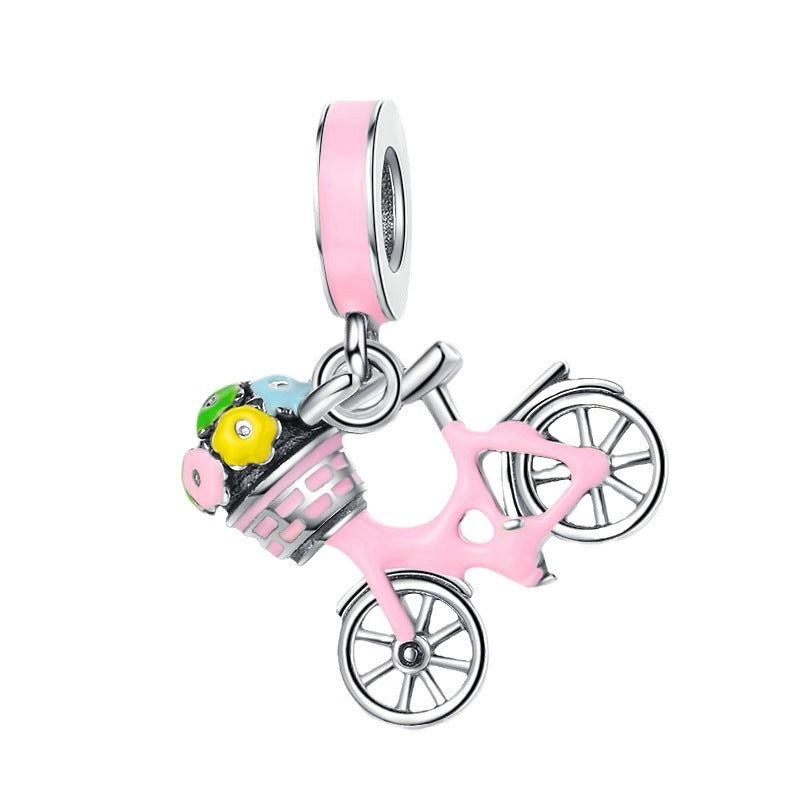 S925 Silver Pink Bicycle Charm