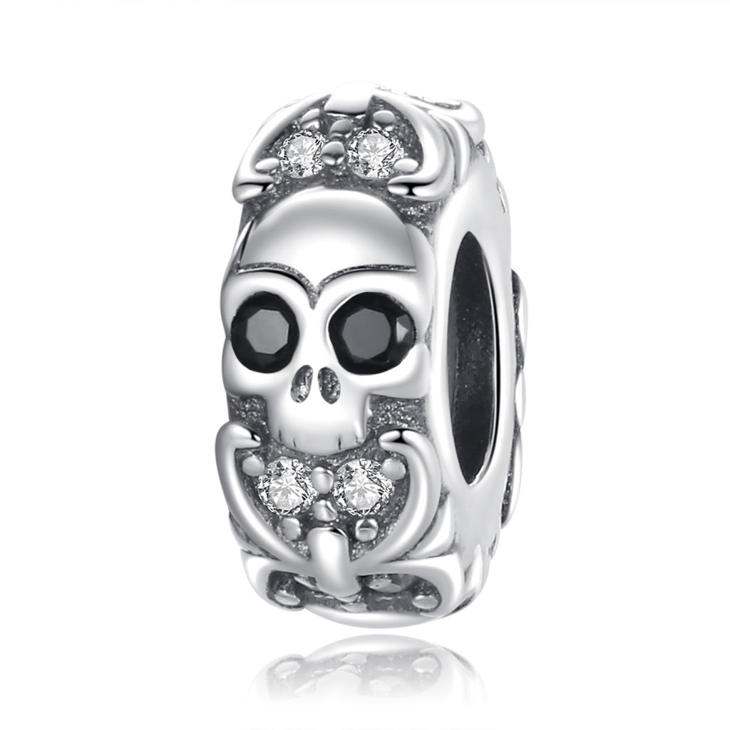 S925 Silver Skull Spacer Charm Stopper Charm For Bracelet