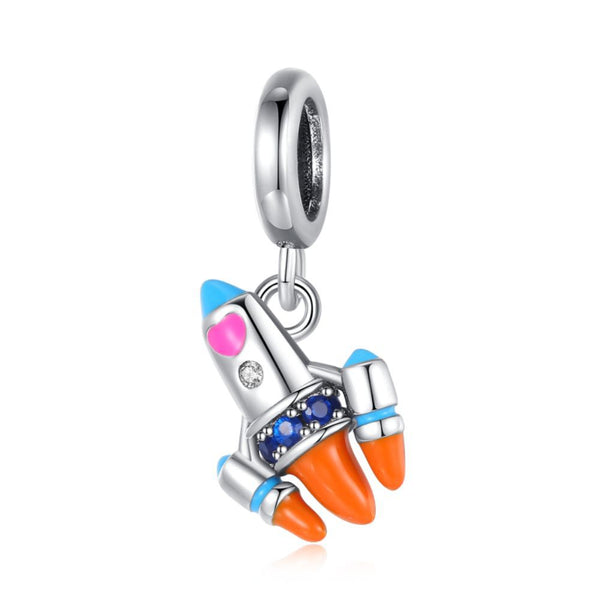 S925 Silver Spacecraft Rocket Charm