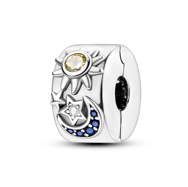 S925 Silver Sun Stars Moon Clip Charm For Bracelet