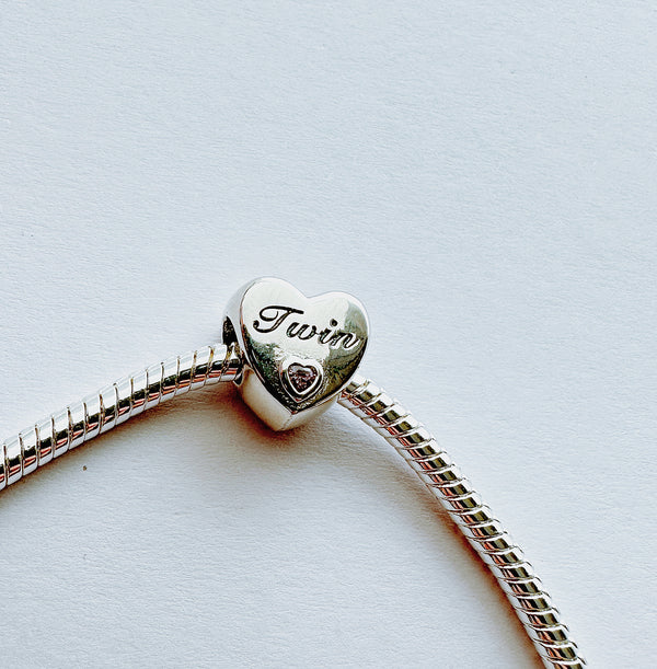 S925 Silver Twin Charm Heart Bead For Bracelet