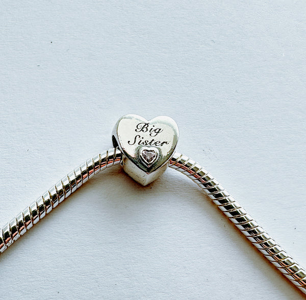 S925 Silver Big Sister Charm Heart Bead For Bracelet
