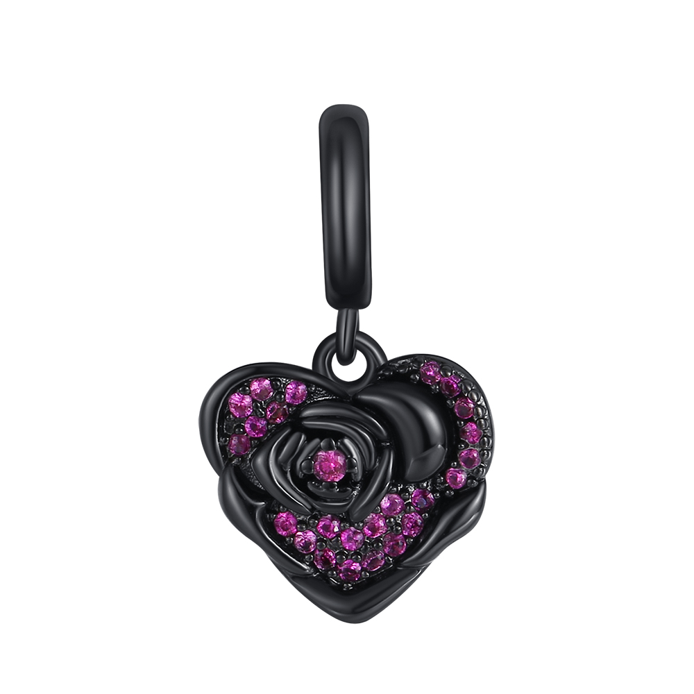 S925 Silver Black Rose Charm