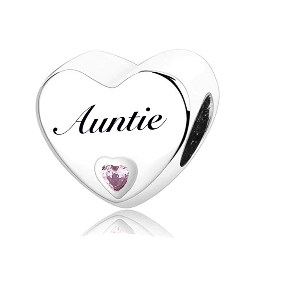 Silver Plated Heart Auntie Charm Bead For Bracelets