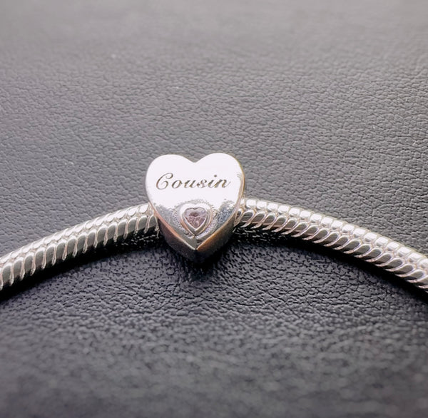 S925 Silver Cousin Charm Heart Bead For Bracelet