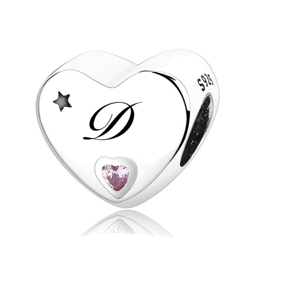 S925 Silver New Alphabet Initial Letter D Heart Charm For Bracelet and Necklace