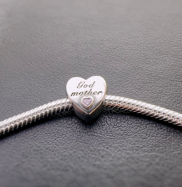 S925 Silver Godmother Charm Heart Bead For Bracelet