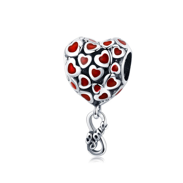 S925 Silver Red Hearts Charm Beads For Bracelet