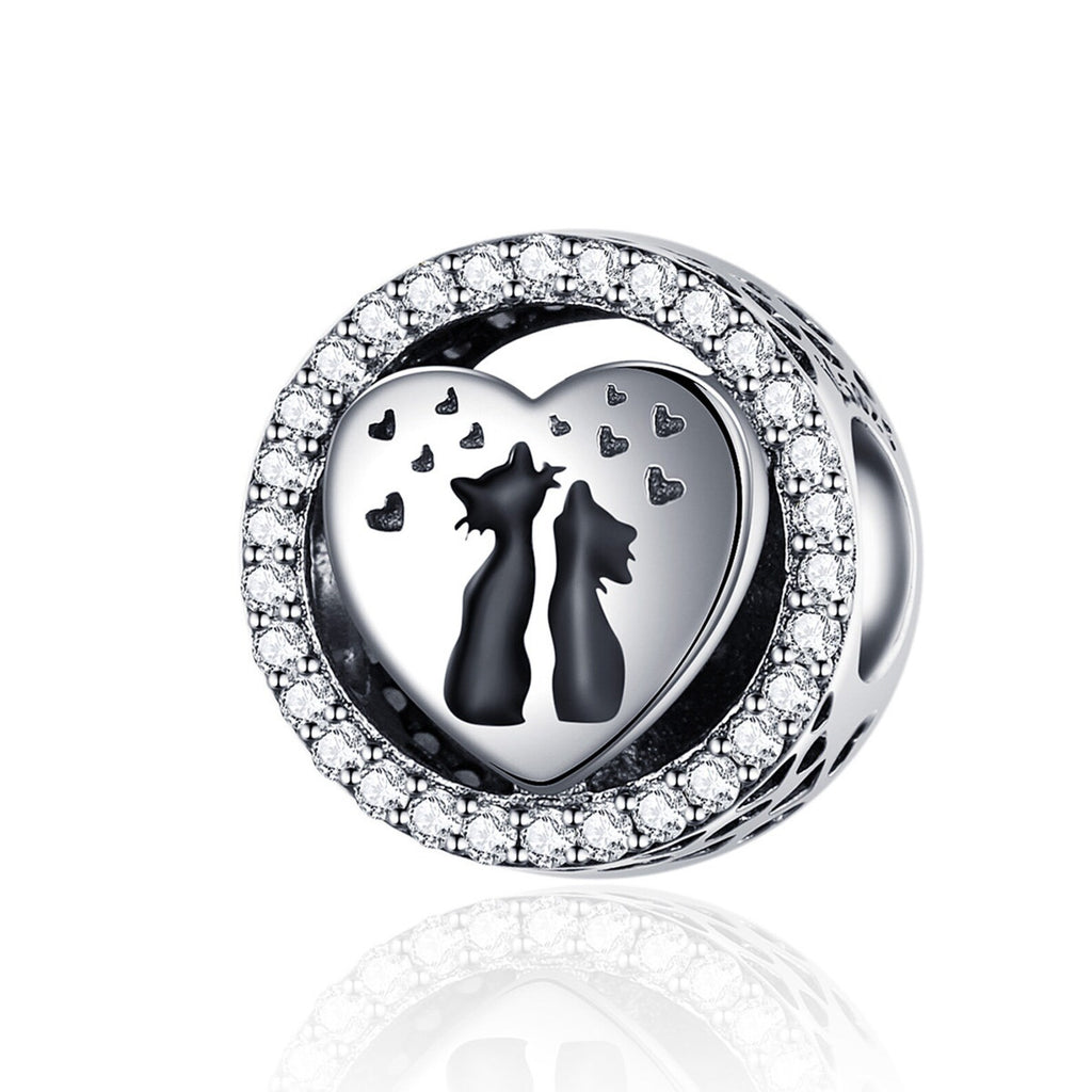 S925 Silver Cats in Love Charm Beads