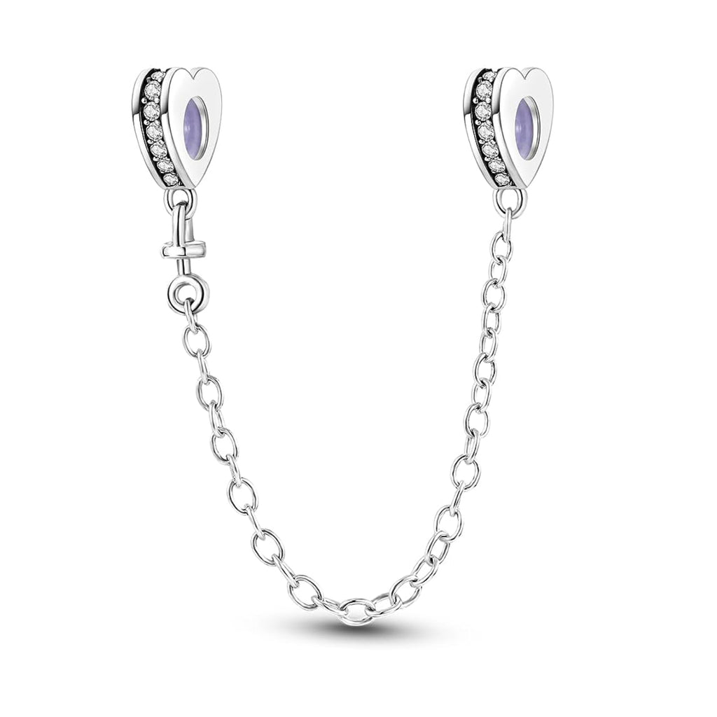 S925 Silver Peach Heart Safety Chain Charm For Bracelet