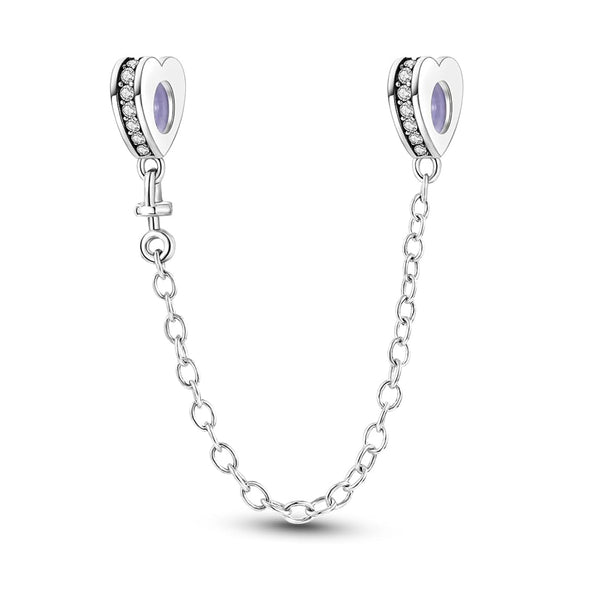 S925 Silver Peach Heart Safety Chain Charm For Bracelet