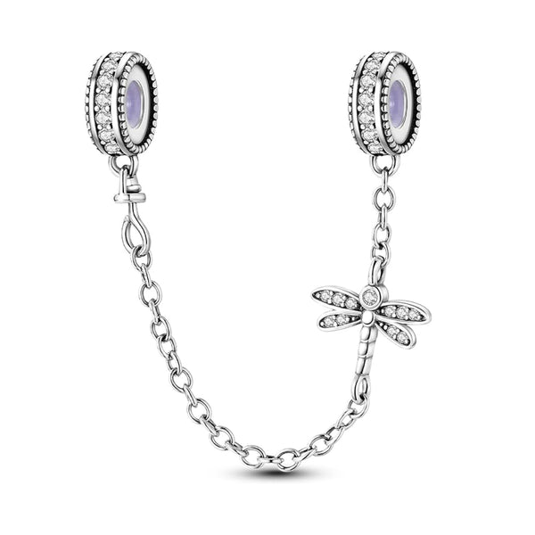 S925 Silver Dragonfly Safety Chain Charm For Bracelet