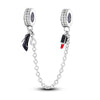 S925 Silver Heel and Lipstick Safety Chain Charm For Bracelet
