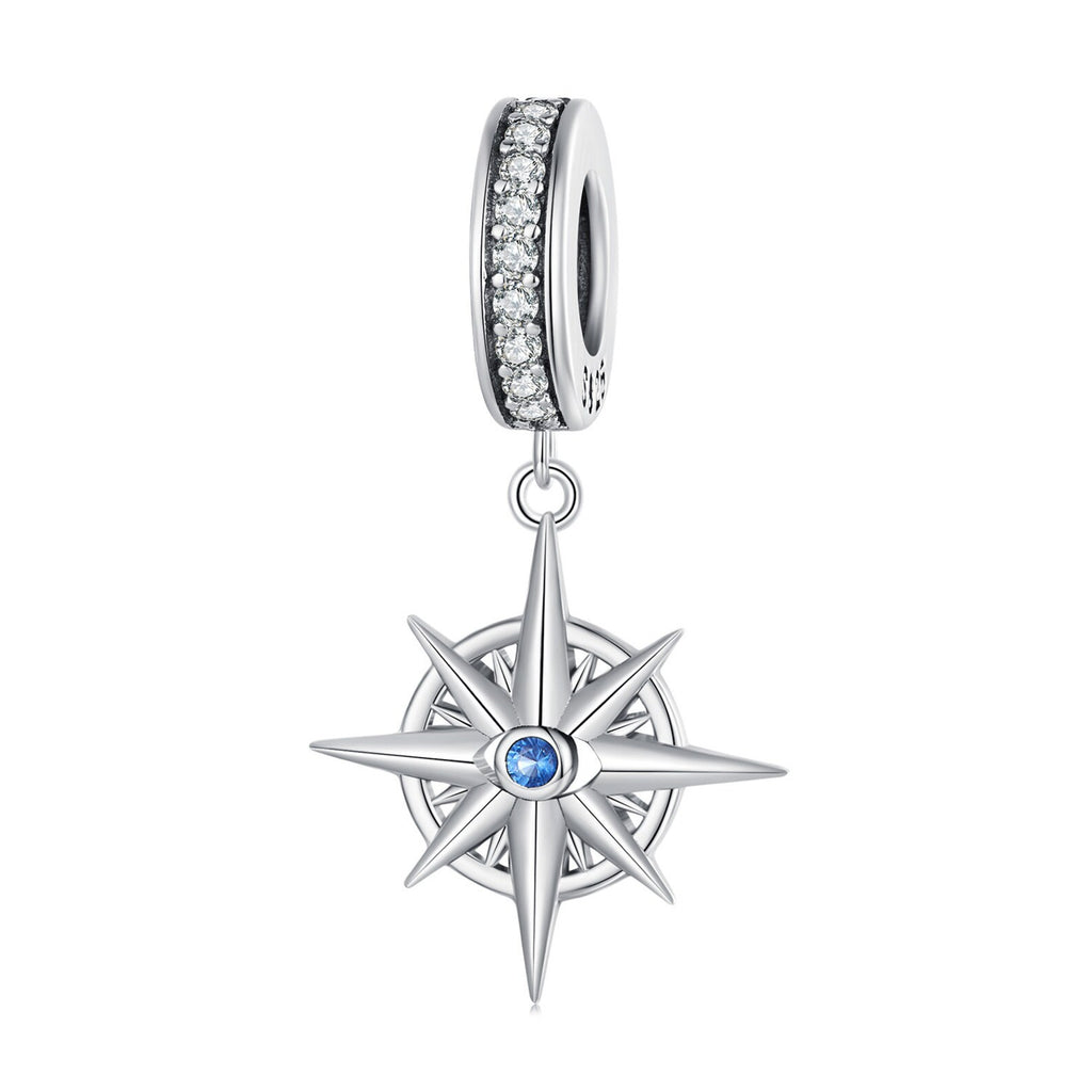 S925 Silver Compass Pendant Charm