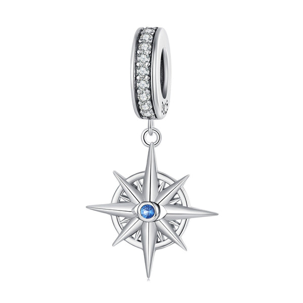 S925 Silver Compass Pendant Charm