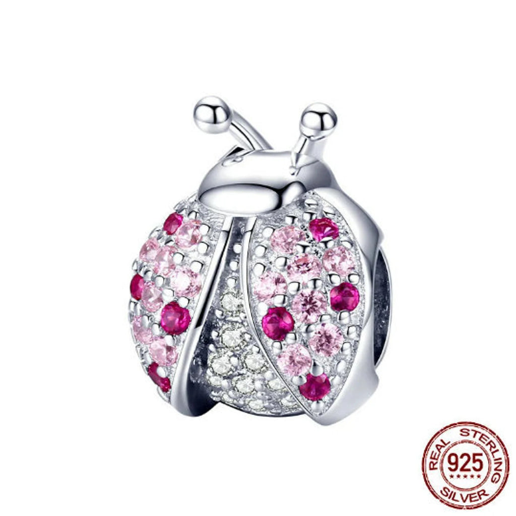 S925 Silver Ladybug Charm Beads