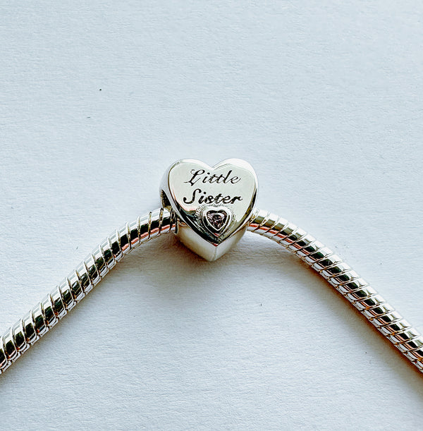 S925 Silver Little Sister Charm Heart Bead For Bracelet