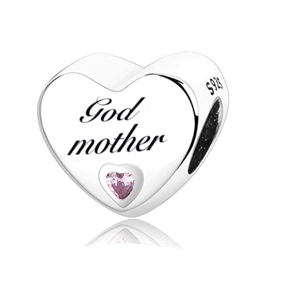 S925 Silver Godmother Charm Heart Bead For Bracelet