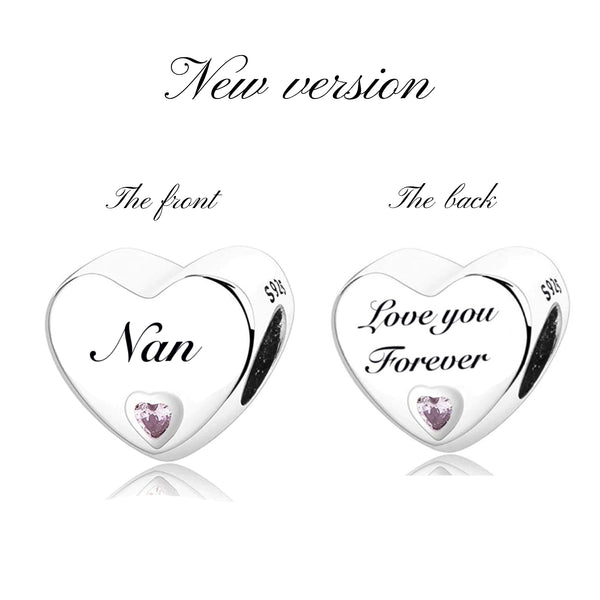 S925 Silver Heart Nan Charm Bead For Bracelets