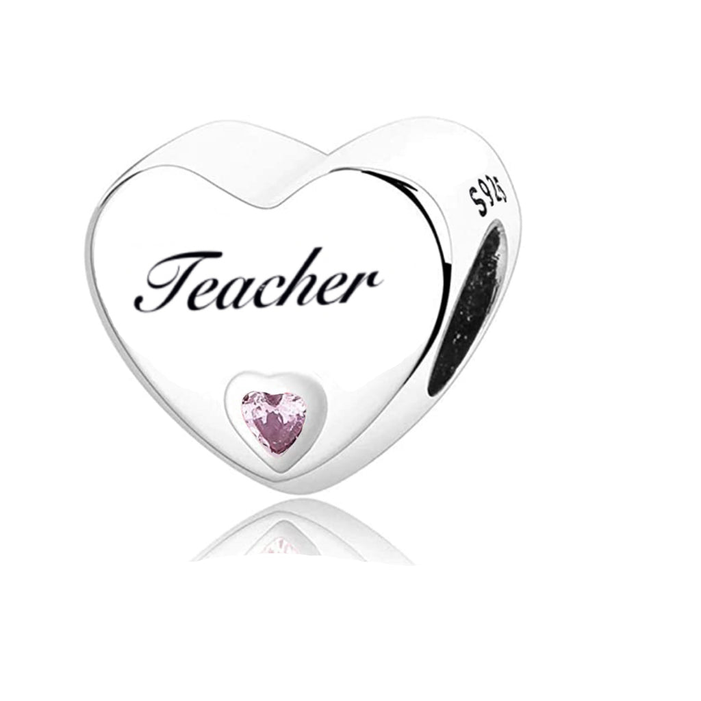 S925 Silver Teacher Charm Heart Bead For Bracelet