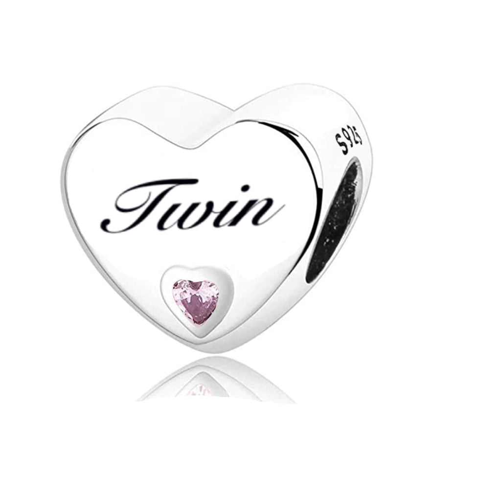 S925 Silver Twin Charm Heart Bead For Bracelet