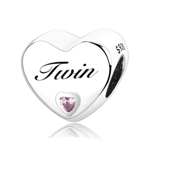 S925 Silver Twin Charm Heart Bead For Bracelet