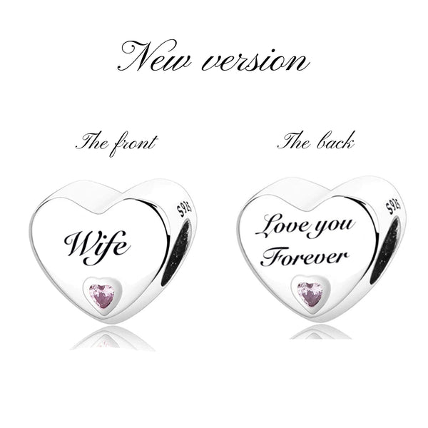 S925 Silver Heart Wife Charm Bead For Bracelets