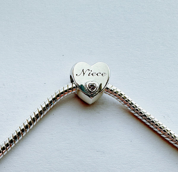 S925 Silver Niece Charm Heart Bead For Bracelet