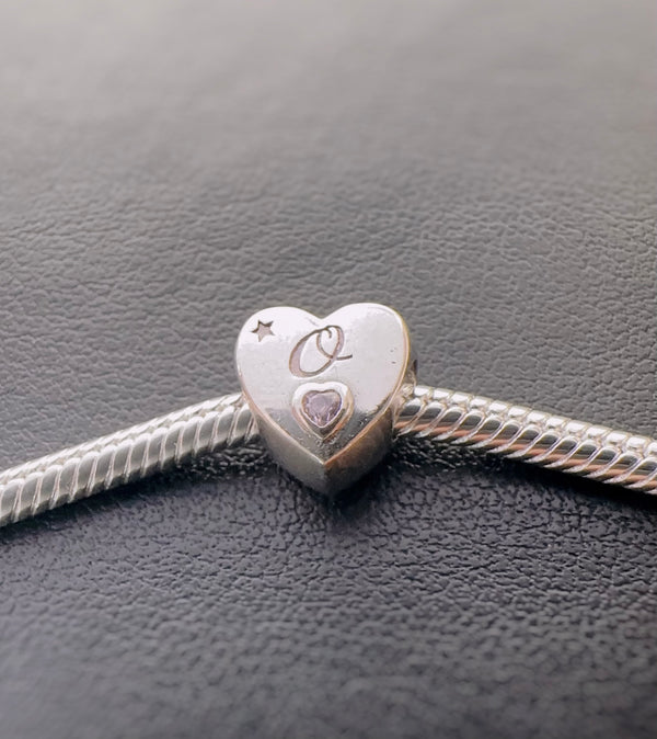 S925 Silver New Alphabet Initial Letter O Heart Charm For Bracelet and Necklace