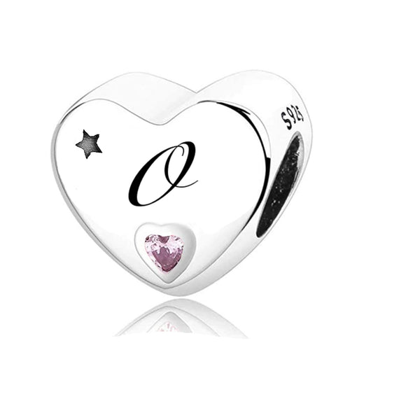 S925 Silver New Alphabet Initial Letter O Heart Charm For Bracelet and Necklace