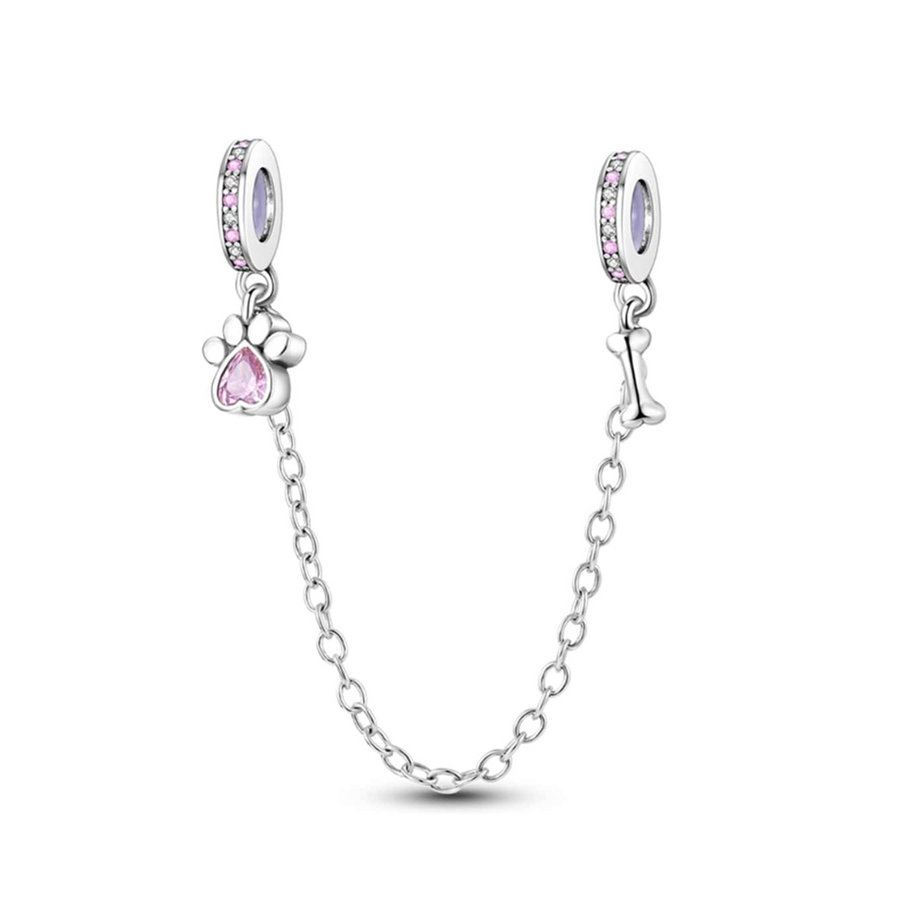 S925 Silver Claw Print and Bone Safety Chain Charm For Bracelet