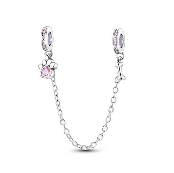 S925 Silver Claw Print and Bone Safety Chain Charm For Bracelet