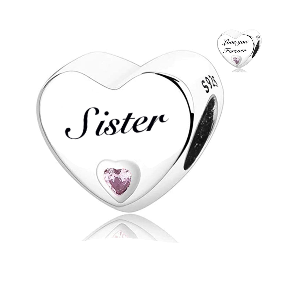 S925 Silver Heart Sister Charm Bead For Bracelets