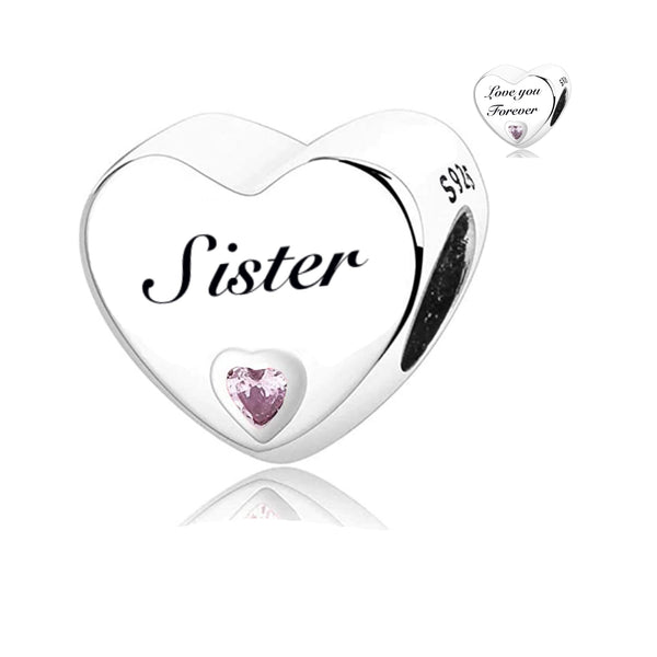 S925 Silver Heart Sister Charm Bead For Bracelets