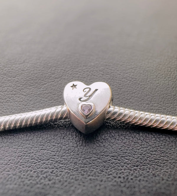 S925 Silver New Alphabet Initial Letter Y Heart Charm For Bracelet and Necklace