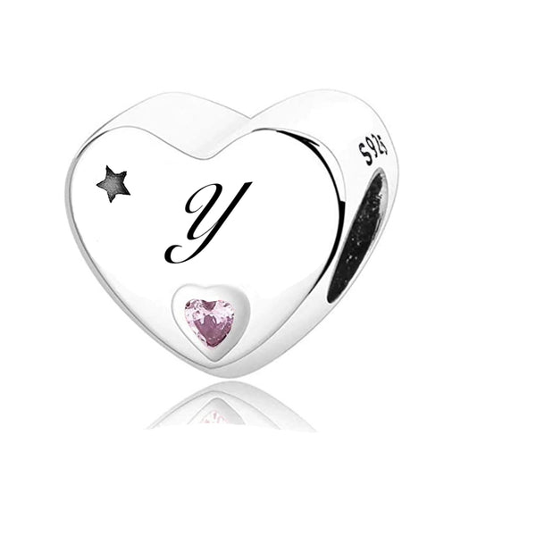 S925 Silver New Alphabet Initial Letter Y Heart Charm For Bracelet and Necklace