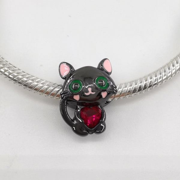 S925 Silver Cute Cat Charm For Bracelet and Necklace