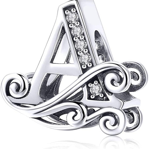 S925 Alphabet 26 Letter Initial Charms For Most Bracelet and Necklace